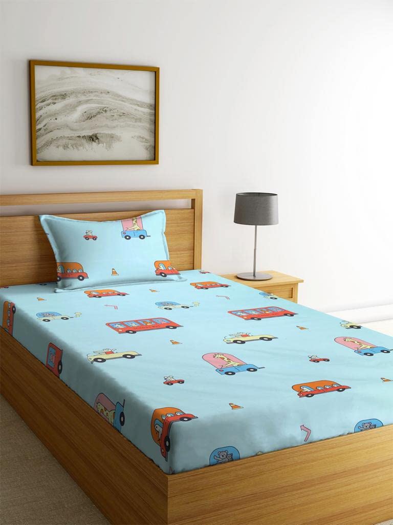 Printed 2 Single Bedsheets Special For Kids With 2 Matching Pillow Covers - 60 X 90 Inches, Multicolor | Cotton Feel Soft & Smooth Cartoon Bedsheet