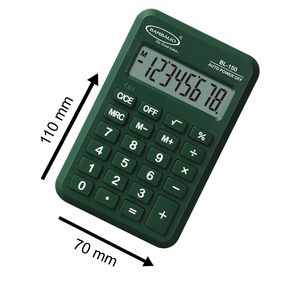 Bambalio 8 Digits Bl-150 Pocket Size Electronic Calculator 3 Years Warranty. (Green) | LCD Screen For A Longer Life, Office/school Stationery, Electronic Calculators