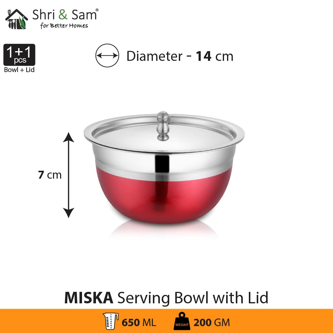 Stainless Steel Serving Bowl With Stainless Steel Lid Set Of 3 Pieces, Silver Multicolor | 650ml Each, Dishwasher Safe