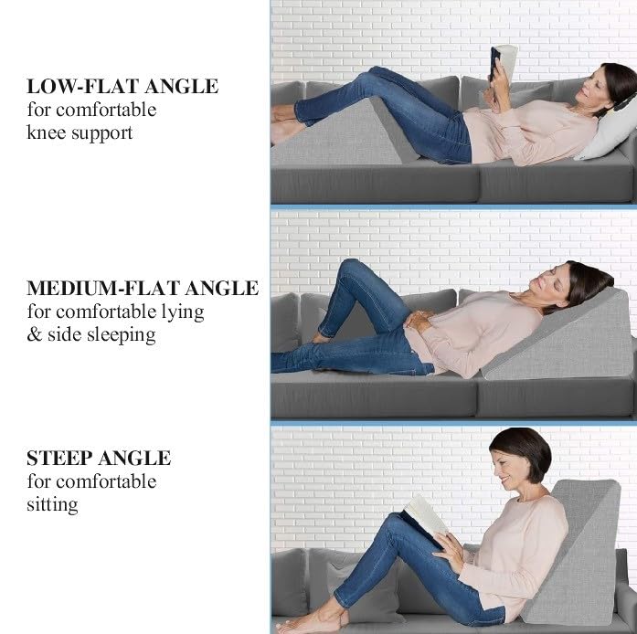 Wedge Pillow Memory Foam For Pain Relief, Grey - 18 L X 17.5 W X 11 H Inch | Wedge Cushion, For Back Support, Acid Reflux, Snoring, Gerd, Leg Elevation, Pregnancy | Removable Velvet Cover