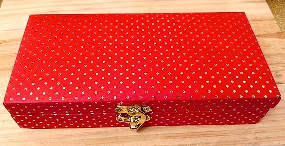 Decorative & Attractive Box Cash Box, Shagun Box, Jewellery Box, Money Box Envelop Wedding, Gift Box, Bangel Box With Golden Dotted Embroidery Design, Colour - Red, Pack Of 1