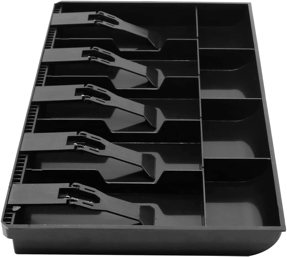 Abs Plastic Cash Drawer Organizer Tray With Coin Slot | Cashier Drawer Box For Petty Cash - 5 Bill & 4 Coin Compartments, Colour - Black