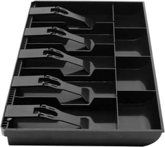 Abs Plastic Cash Drawer Organizer Tray With Coin Slot | Cashier Drawer Box For Petty Cash - 5 Bill & 4 Coin Compartments, Colour - Black