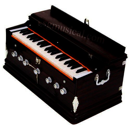 Musical Instrument Harmonium With Keyboard Cover With Lock - 39 Keys, 3 1/4 Octave, 7 Stopper (5 Stops 2 Drones), Two Reeds (Bass+ Male) | Two Side Carry Handles, Jaali Frame On Keys