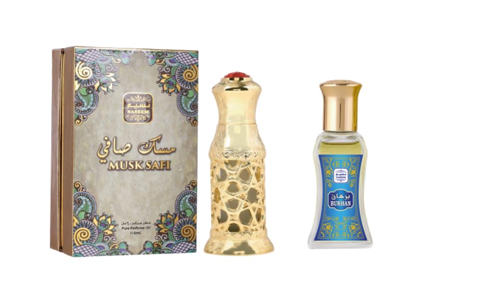 Naseem Musk Safi Pure Perfume Oil 0.2 Fl.oz. + Burhan Roll-on Attar 0.8 Fl.oz. | Unisex Fragrance