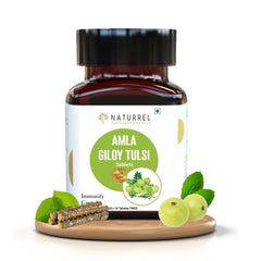 Naturrel Amla, Giloy And Tusi 3 - In -1, Stamina Booster & Resistance From Infections, Vitamin C, Supports Digestion, 100% Ayurvedic | 60 Tablets 100gm 0.2lbs