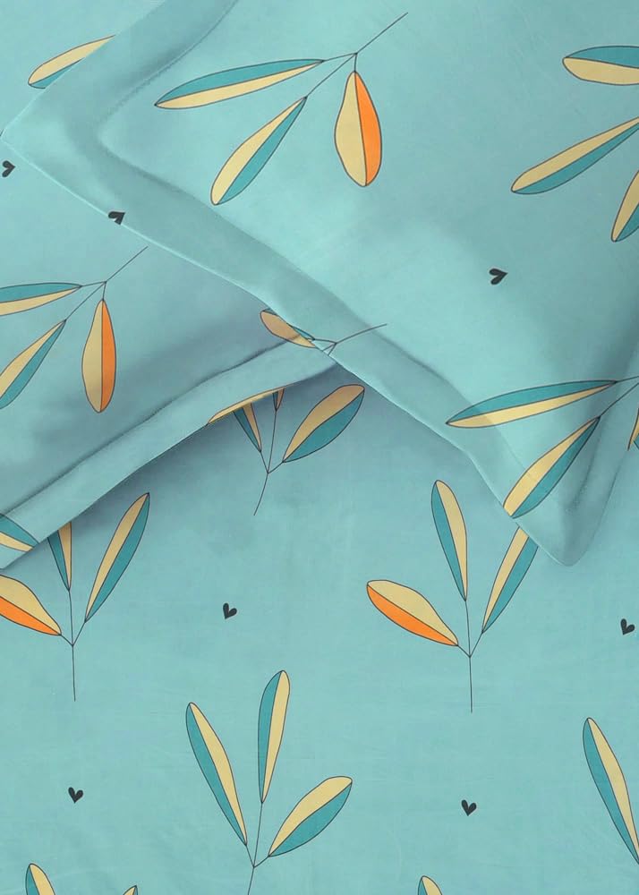Elastic Fitted Printed King Size Double Bedsheet With 2 Pillow Cover - 78 X 72 Inches, Sea Green | Breathable Long Lasting Light Weight Wrinkle Free