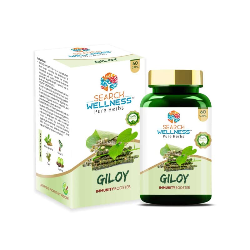 Search Wellness Ayurvedic Giloy Guduchi, Herbal Giloy Ghanvati For Blood Purification, Detoxifies The Body, Enhances Strength & Stamina, Immunity Booster | 60 Capsules 100gm 0.2lbs Each Pack Of 4