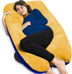 U Shaped Pillow, Pregnancy Pillow For Maternity & Baby Nursing - Gold, Royal Blue | Pregnant Women Stomach, Spine, Neck Support, Velvet Outer Cover With Zip, Full Body Pillow, Adjustable