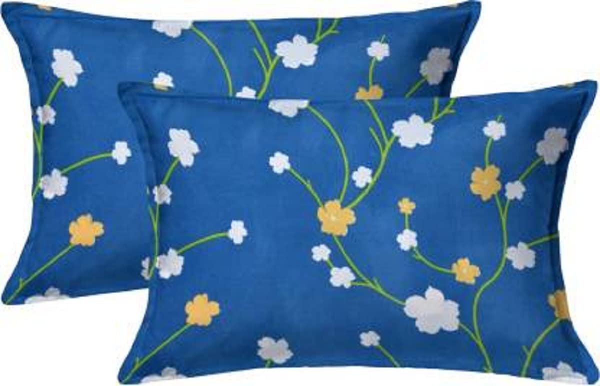Elastic Fitted Printed King Size Double Bedsheet With 2 Pillow Cover | 72 X 78 X 6 Inches, Blue & White | 100% Pure Super Soft Glace Cotton With 210 Thread Count