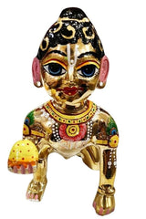 Full Painted Laddu Gopal Ji Murti, Pure Ashtadhatu Laddu Gopal, Brass, Gold - Size No.7, Golden Hand Painted Idols | All Occasion