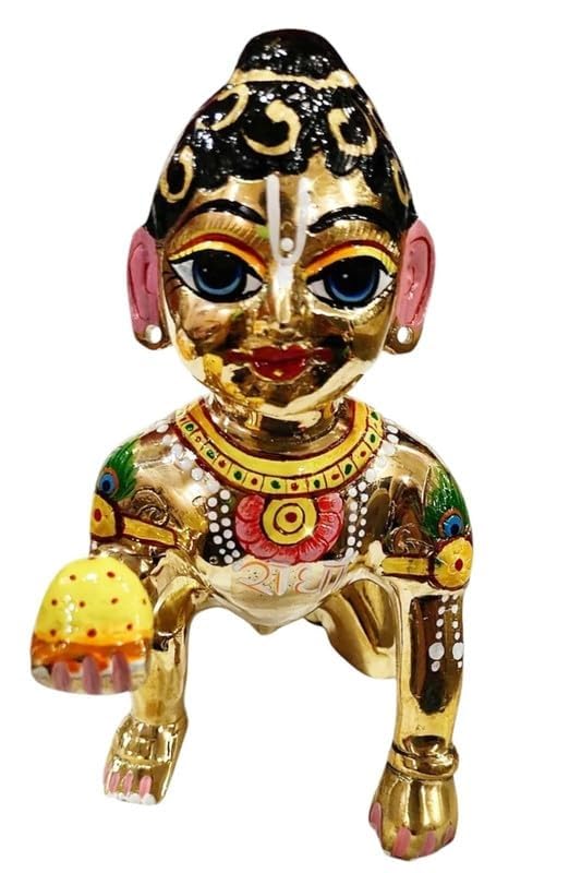 Full Painted Laddu Gopal Ji Murti, Pure Ashtadhatu Laddu Gopal, Brass, Gold - Size No.9, Golden Hand Painted Idols | All Occasion
