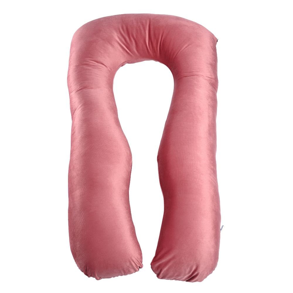 Pregnancy & Nursing Pillow Combo, U Shape Maternity Pillow For Sleeping - Dark Pink | 5 In 1 Multipurpose Use, Nursing Pillow | For Breastfeeding With Cotton Removable Cover, Adjustable Strap