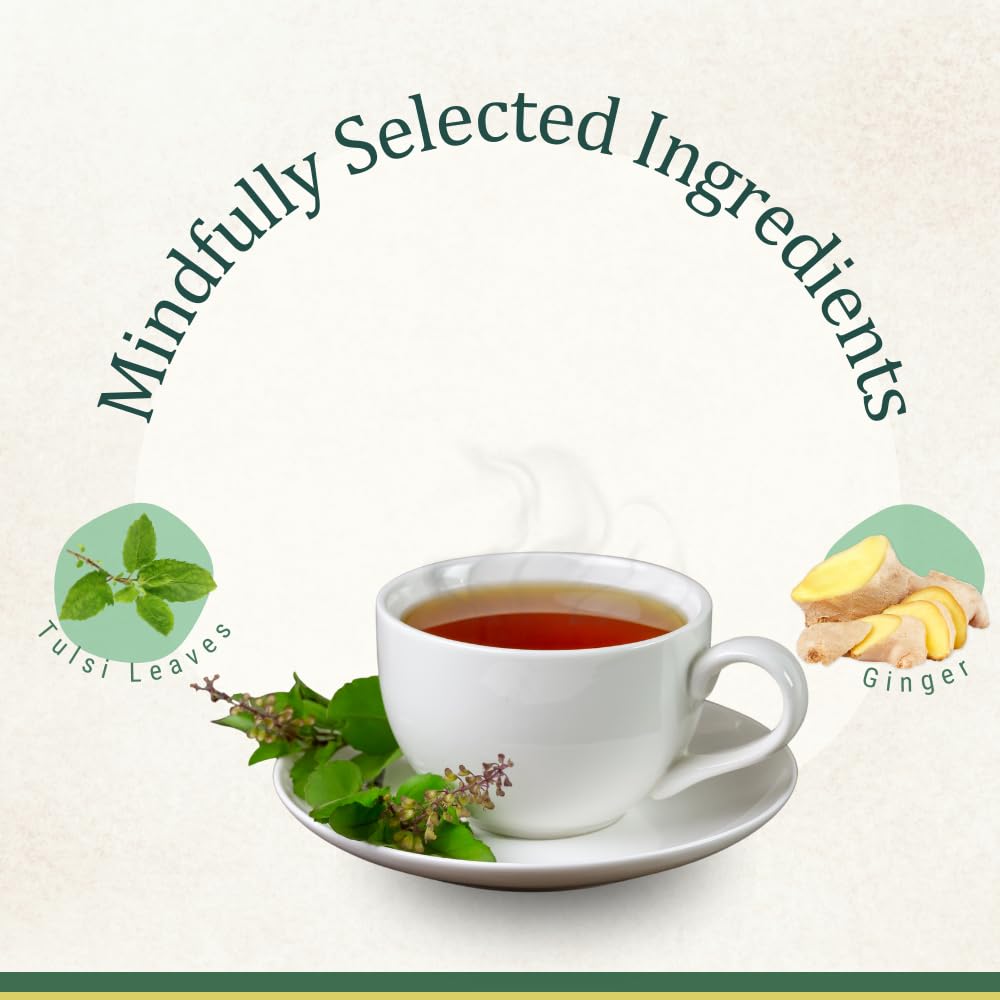 Tea And Twigs Tulsi Ginger Green Tea - 30gm, 1.05 Ounce, 15 Pyramid Teabags | 100% Pure Ingredients - Tulsi, Ginger & Green Tea | Soothing & Relaxing Tea, Low Caffeine
