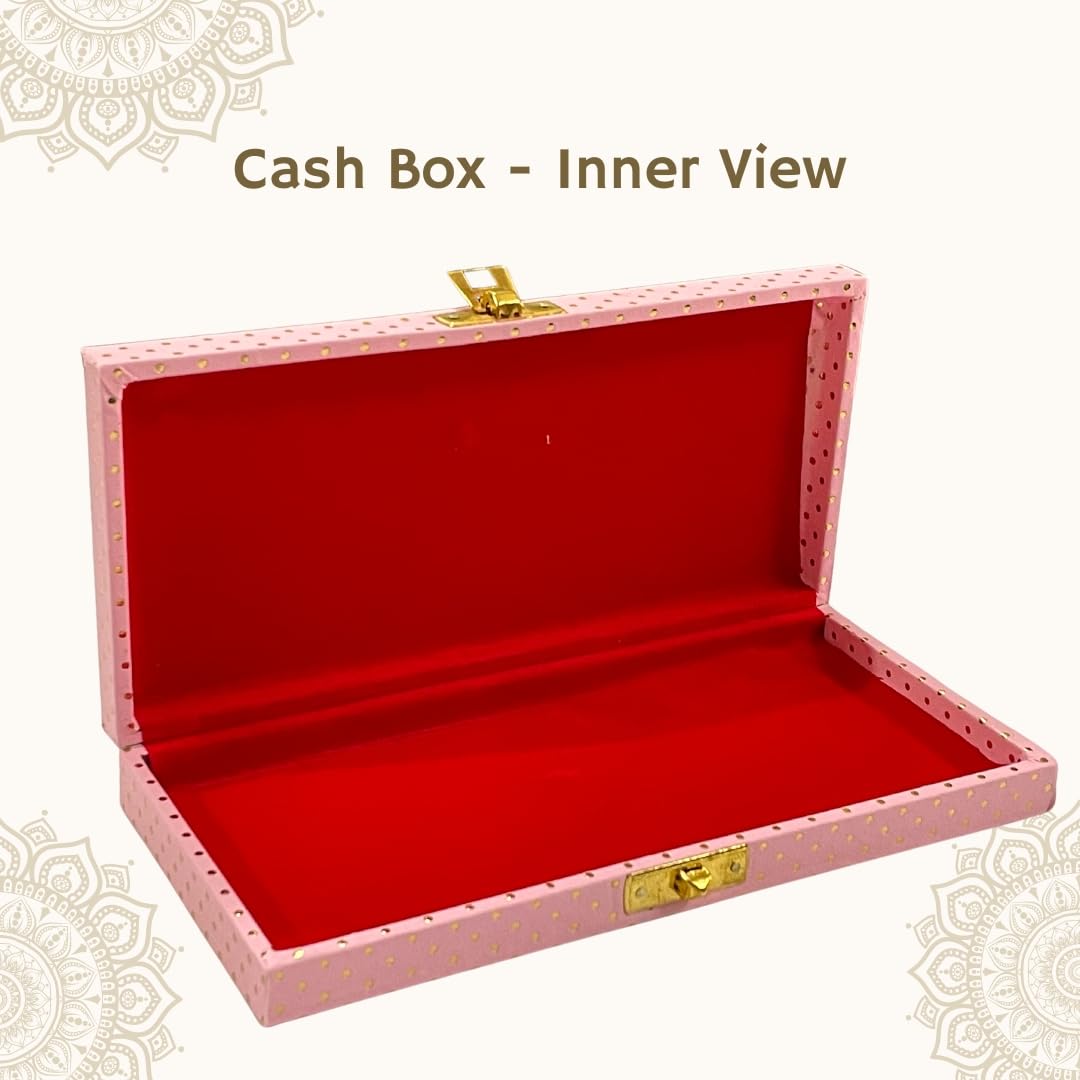 Decorative Shagun Cash Gift Box For Money Gaddi, Jewellery, Gifting Sagan Wedding Occasion, Dot Pattern, Leatherette Finish Rectangle Shape, Colour - Baby Pink