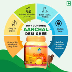 Organic Natural Desi Ghee By Aanchal | Good Source Of Vitamin A, Delicious Healthy & Nutritious Desi Ghee Perfect For Parathe | (1 Litr) 33.8 Ounce | Jar Pack