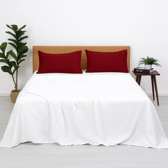 Microfiber Plain Bedsheets Double Size Include Pillow Cover Ultra Soft - 90x100 Inch, Maroon & White Bed Sheet | Good For Home, Hotel, Villa, Resort & Guest House
