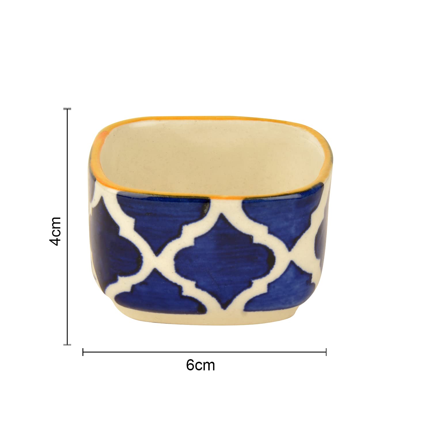 Hand Painted Ceramic Square Dip Bowls Set Of 4 - Blue & White, 50ml Each | Chutney Bowls - Ketchup Bowls