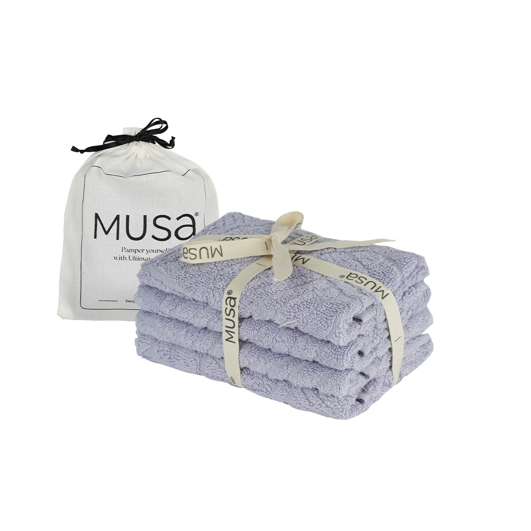 Musa Banana Face Towels 400 Gsm | Terry Face Towel With Free Bag | Super Soft & Ultra Absorbent Towels For Facewash (Misty Lilac)- Set Of 4