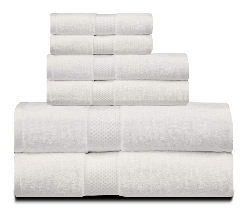 Divine Overseas Luxury Cotton Yarn Soft Extra Absorbent & Durable 2 Bath, 2 Hand & 2 Face Towel Set Gsm 1800 (White) - Pack Of 6