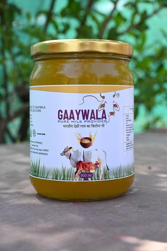 Premium Natural Cow Ghee By Gaaywala | Good Source Of Protein Fiber Healthy Pure Desi Cow Ghee Perfect For Rotis | (500ml) 16.9 Ounce | Jar Pack