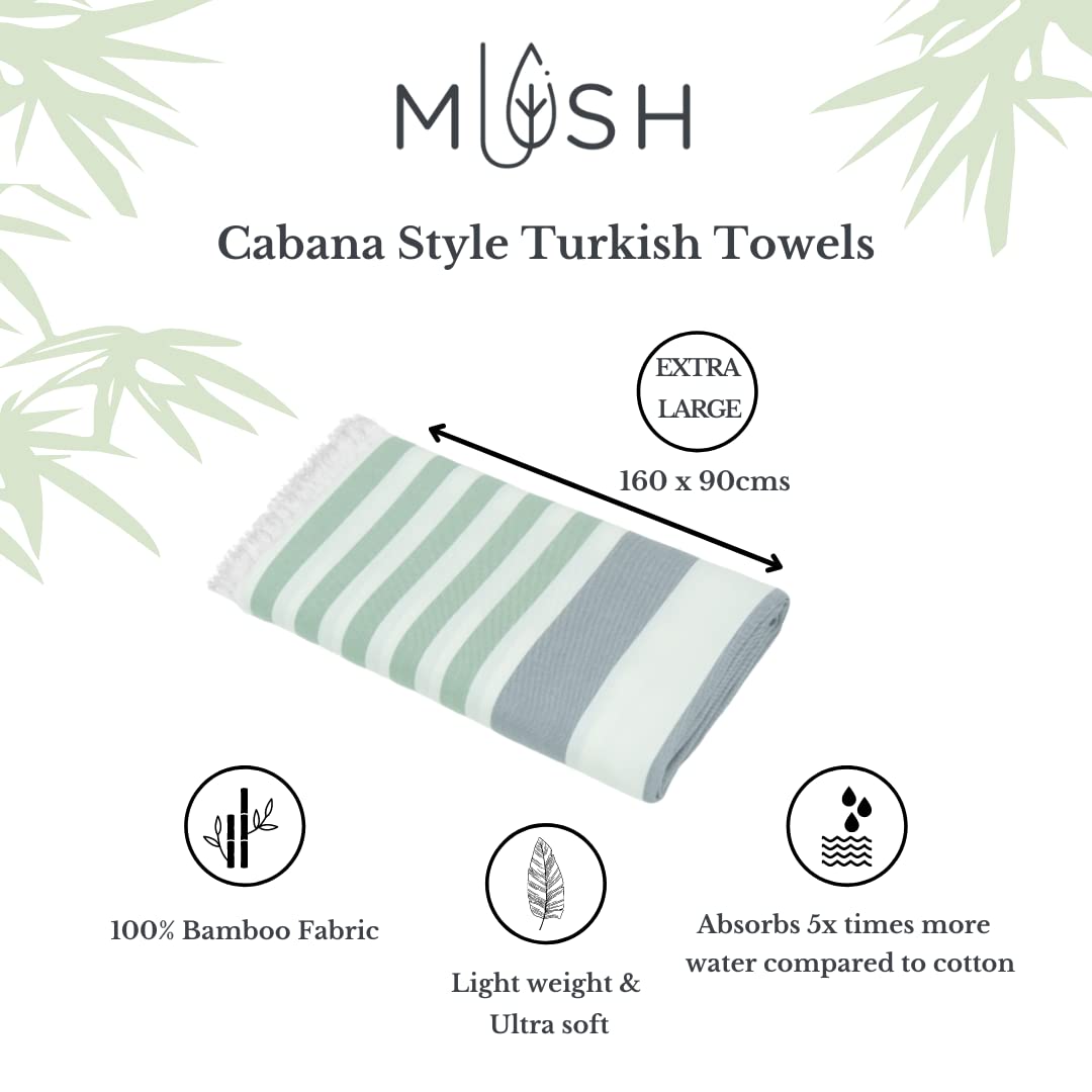 Mush 100% Bamboo Extra Large Bath Towels 700 Gsm | Ultra Soft, Absorbent, Quick Dry Bath Towel For Men & Women (Light Green-Grey & Peach-Turquoise)- Pack Of 2