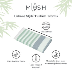 Mush 100% Bamboo Extra Large Bath Towels 290 Gsm | Ultra Soft, Absorbent, Quick Dry, Compact Cabana Styled Bath Towel For Men & Women (Light Green & Grey)