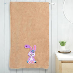 Cotton Bolls Textiles Bunny Bliss Microfiber Kids Bath Towel 350 Gsm | Quick Drying Towels For Baby Towel (Brown)