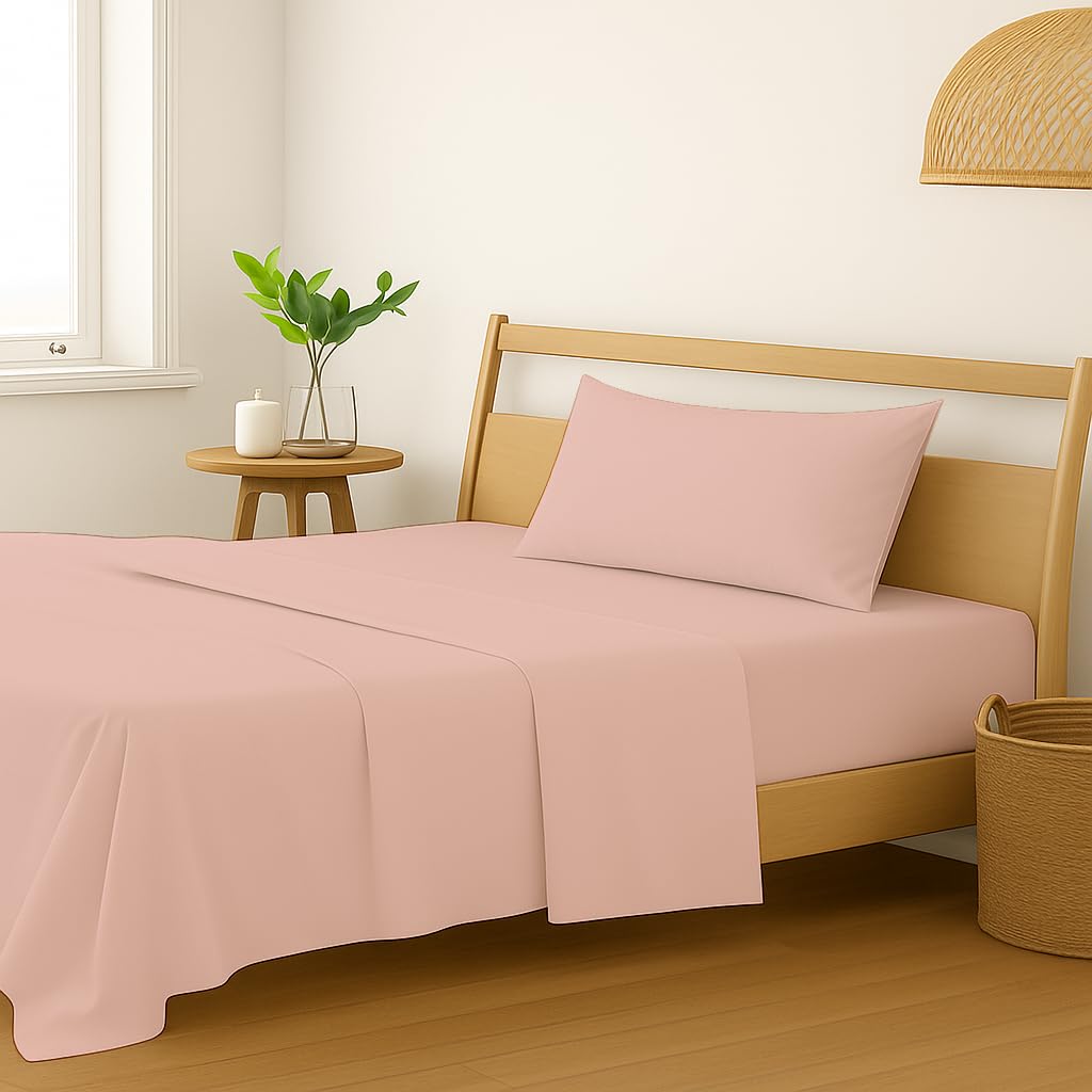 Plain Single Size Bedsheet With 1 Pillow Cover - 54 X 90 Inches, Blush Peach | Breathable & Skin-Friendly - Suitable For Use All Year Long | Ideal Gift For Weddings