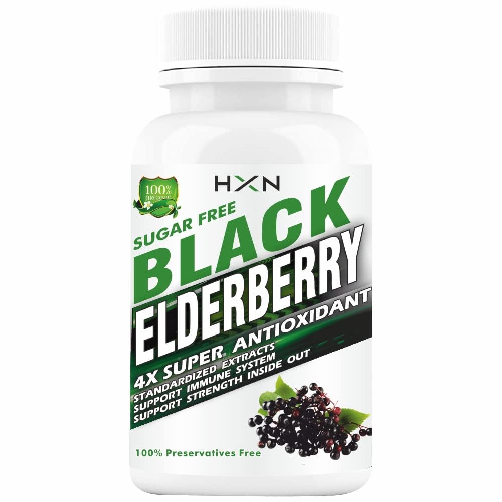Hxn Elderberry Extract With Zinc, Vitamin C & Ginger Extract, Organic Black Sambucus Elderberry Supplement For Antioxidant, And Immunity Support Supplement | 60 Tablets 100gm 0.2lbs