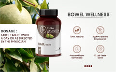 Cura Ayurveda Bowel Wellness Ayurvedic Bael Tablets, Healthy Skin, Digestion, Respiratory Support Medicine, Restore Balance, Alleviate Constipation | 60 Tablets 100gm 0.2lbs