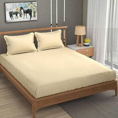 Plain Double Bedsheet For Queen Size With 2 Matching Pillow Covers For Home - 90 X 100 Inches, Beige | Smooth Finish, Soft Touch & Breathable Comfort For Everyday Use