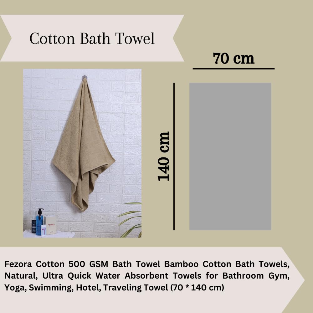 Fezora 100% Cotton Bath Towel 450 Gsm | Ultra Soft, Quick Dry, High Absorbency, Skin-Friendly Large Size Bath Towel (Beige)