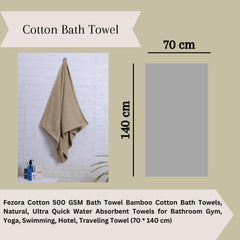 Fezora 100% Cotton Bath Towel 450 Gsm | Ultra Soft, Quick Dry, High Absorbency, Skin-Friendly Large Size Bath Towel (Beige)
