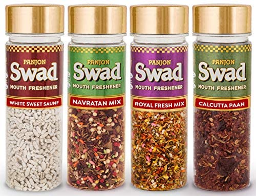 Panjon Swad Mouth Fresheners (White Sweet Saunf, Navratan Elaichi, Calcutta Paan & Royal Fresh Mukhwas) | 520gm, (130gm *4) Combo Pack