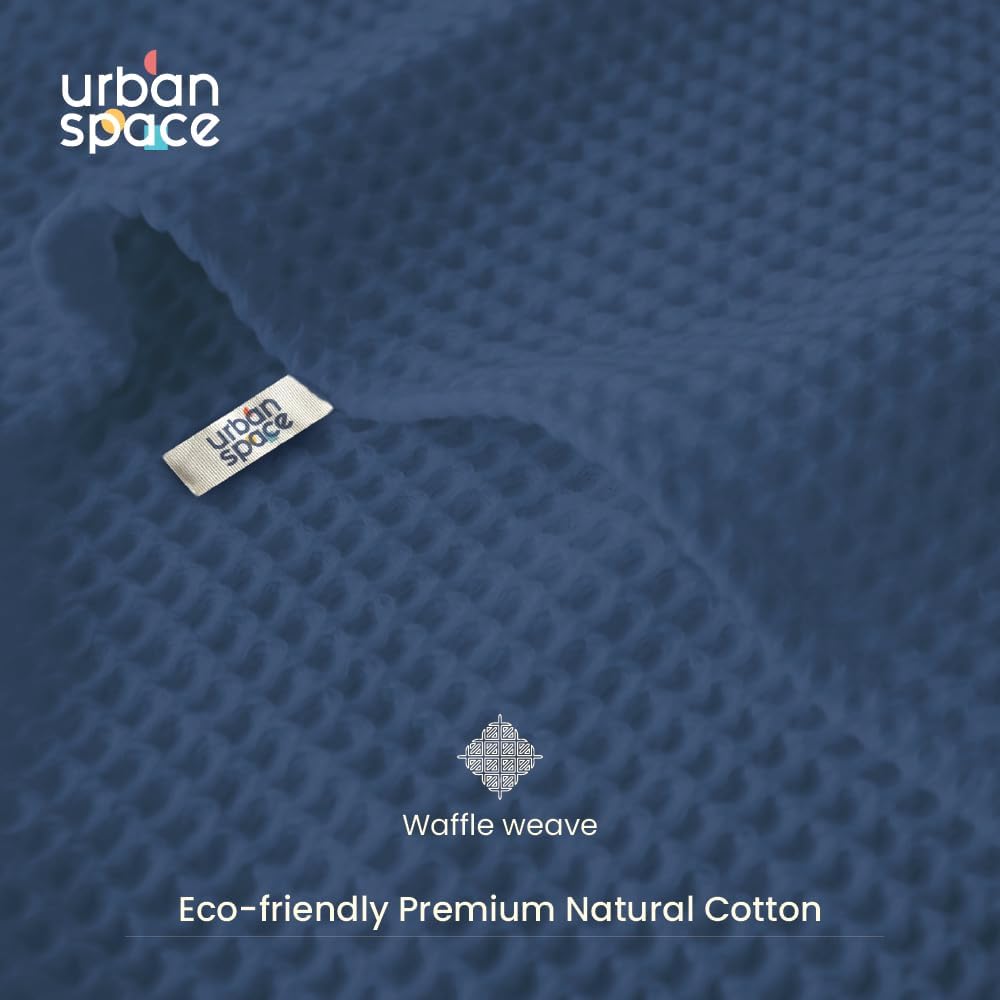 Urban Space 100% Cotton Waffle 2 Bath, 2 Hand & 2 Face Towels 1500 Gsm | Breathable & Absorbent Cotton Fabric Towel (Beige & Navy Blue) -Set Of 6