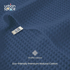 Urban Space 100% Cotton Waffle 2 Bath, 2 Hand & 2 Face Towels 1500 Gsm | Breathable & Absorbent Cotton Fabric Towel (Beige & Navy Blue) -Set Of 6