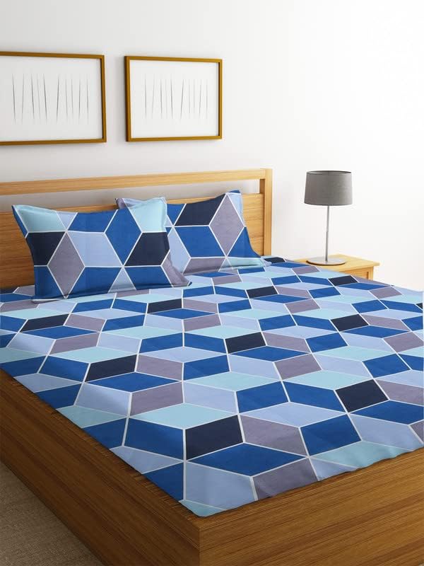 100% Microfiber Double Bedsheets With 2 King Size Pillow Covers | 86 X 90 Inches, Blue & Grey | Soft Bedsheets Safe & Comfortable For Every Season