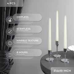 IVORY TAPER CANDLES PACK OF 4 | BURNNG TIME 8 HOURS | PERFECT FOR NIGHT WEDDING