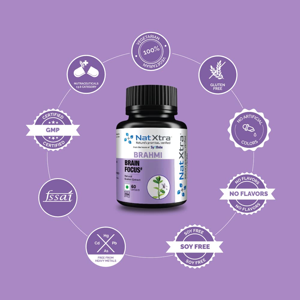 Natxtra Anxiety Relief Supplement, Improves Libido & Mood, Helps Ease Anxiety, Brahmi Made With Bacopa Monnerie Extract | 60 Capsules 100gm 0.2lbs