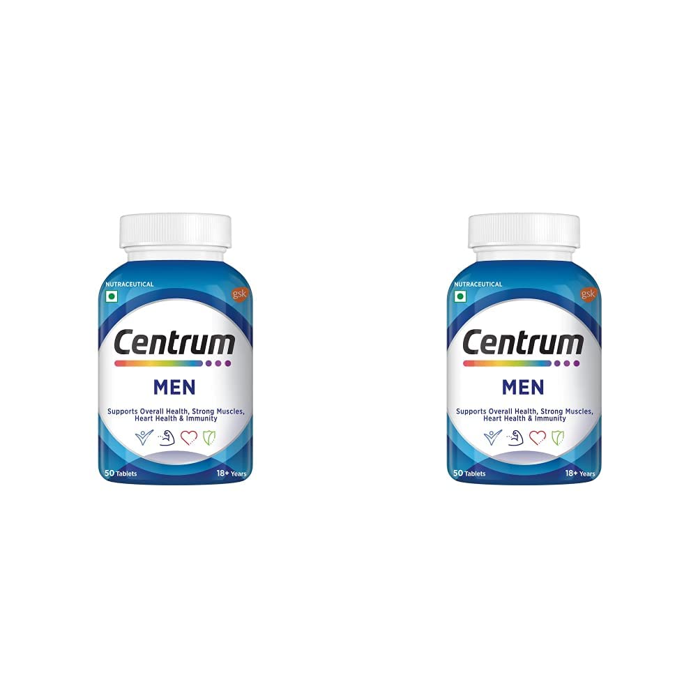 Centrum Men, Strong Muscles & Immunity With World's No.1 Multivitamin, Support Your Overall Health, Grape Seed Extract, Vitamin C & 21 Other Nutrients | 50 Tablets , 100gm 0.2lbs , Each Pack Of 2