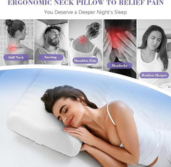 Memory Foam Pillow, Ergonomic Cervical Pillow, For Neck Support - White | Orthopedic Memory Foam Pillows, Supports Neck Pain & Shoulder Pain For Sleeping - Adjustable Pillow