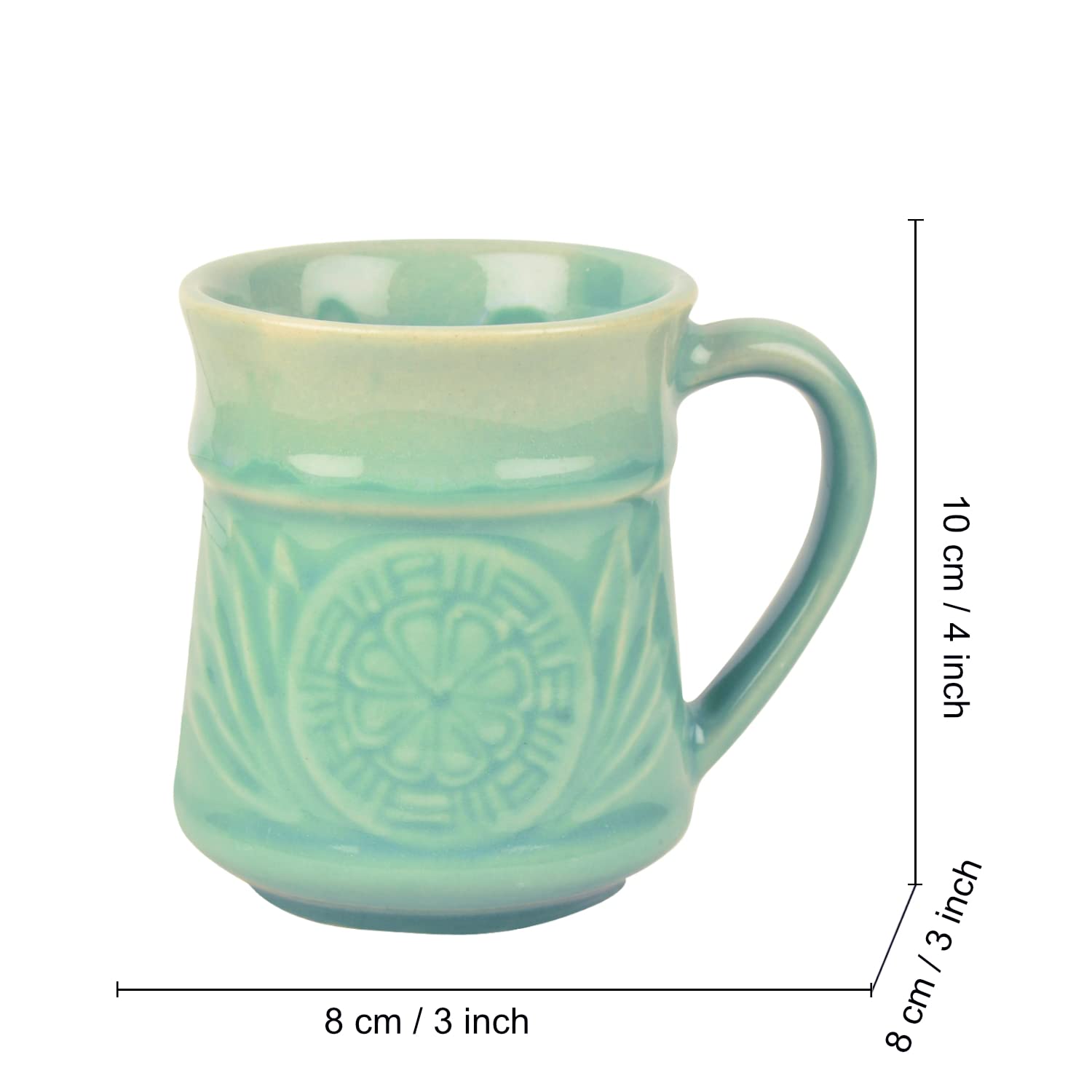 Studio Pottery Etched Ceramic Coffee Mugs Set Of 2 - 300ml Each, Turquoise | Milk Mugs - Tea Cups & Mugs