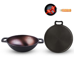 Super Smooth Cast Iron Cookware Set + Free Iron Tadka Pan | Kadai 25cm, 2.5 Liters + Tawa 30cm - Pack Of 3 | Naturally Nonstick, Pre-Seasoned, 100% Pure & Toxin-Free, No Chemical Coating