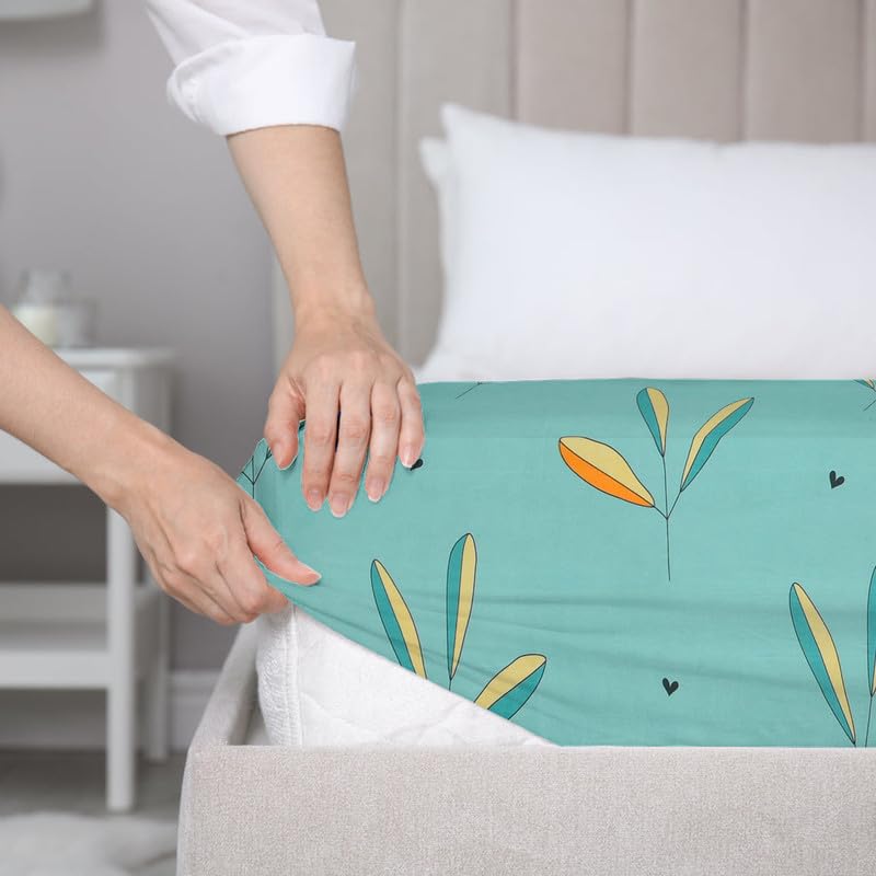 Elastic Fitted Bedsheets With 2 Pillow Covers - Size 78 X72+10 Inches, Mint Green | King Size Bed With All Around Elastic 220 TC Super Soft Breathable