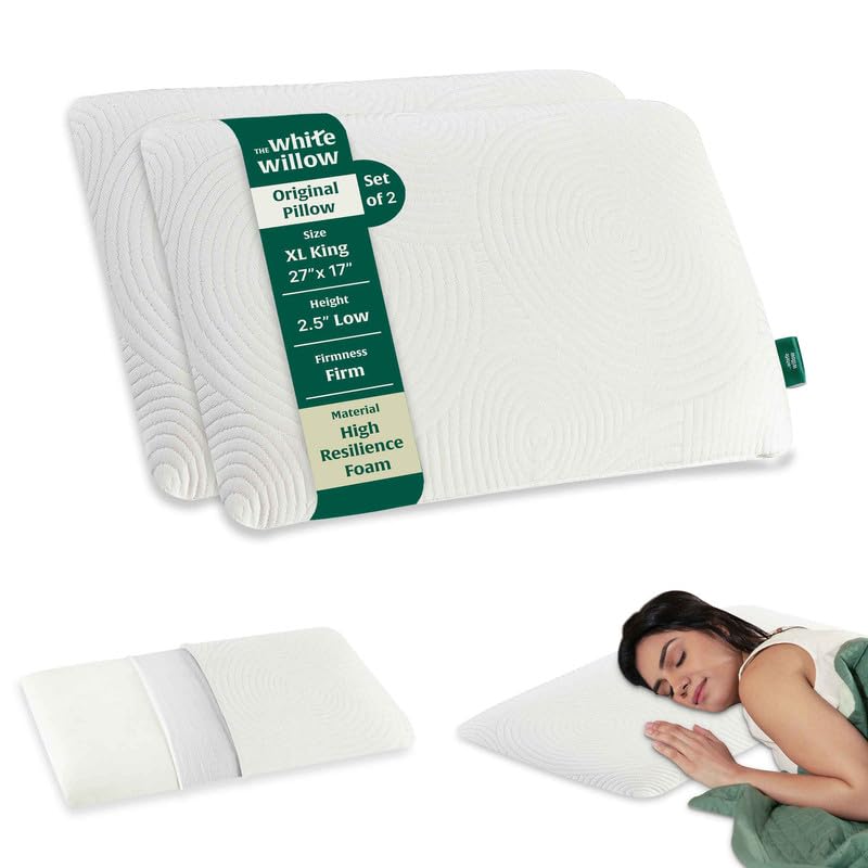 Thin Hard Pillow For Sleeping, Orthopedic Cervical Neck Pillow - XXL King Size - 2.5 Inch | Slim Pillow For Neck & Shoulder Pain Relief - Flat Pillow | Slim Hard Pillow - Set Of 2