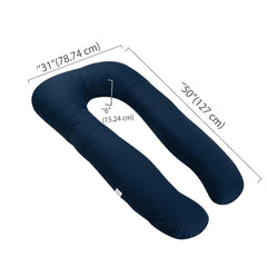 Pregnancy Pillow, U Shaped Pillow, Maternity Pillow For Sleeping - Navy Blue | 100% Cotton Pillow For Pregnant Mothers With Breathable & No Heat Fabric - Full Body Support For Better Sleep