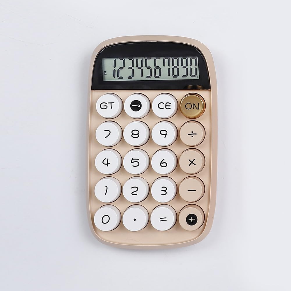Fycan Mechanical Pushbutton Calculator With Large LCD Display Anti-slip Design Colorful 10 Digit Reliable Calculator For Office School Home Business (Khakhi)