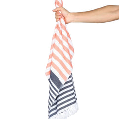 Suam Suntails Luxury Pure Cotton Towels 400 Gsm | Absorbent, Quick Dry Super Soft | Ideal For Bath, Beach, Swimming And Travel | Standard Size (Dark Blue & Orange), 250 Tc