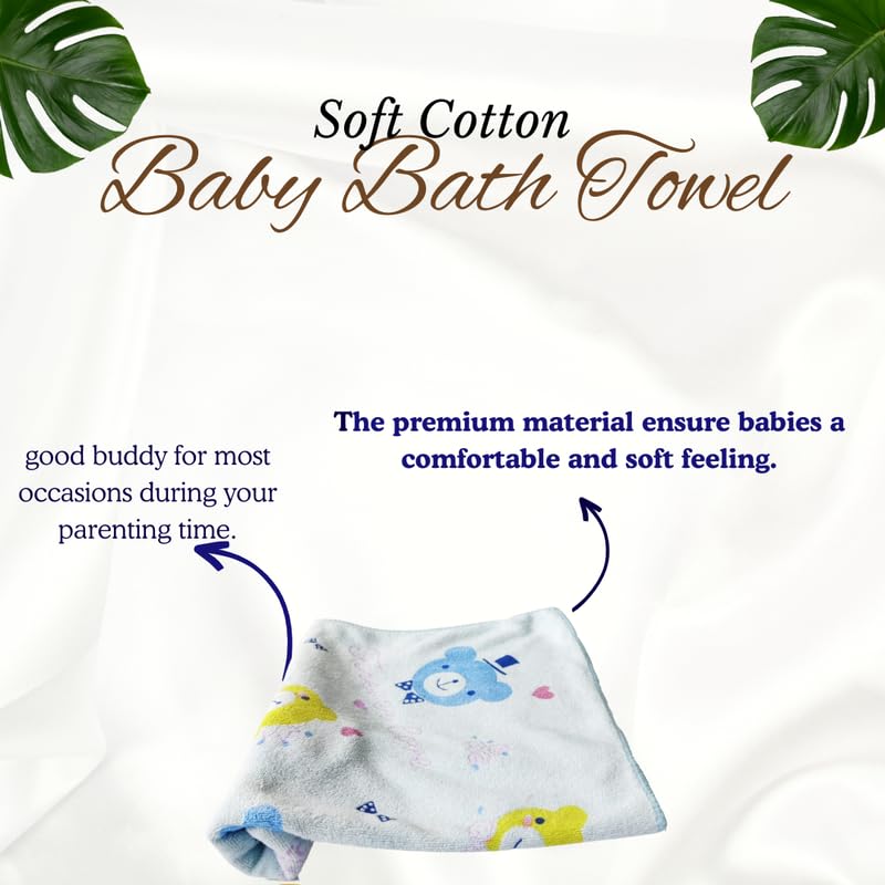 Teddyify Soft Cotton Baby Bath Towel 250 Gsm | Infants, New Born Babies Towel High Absorbent, Soft Cotton Premium Washcloth (Blue)